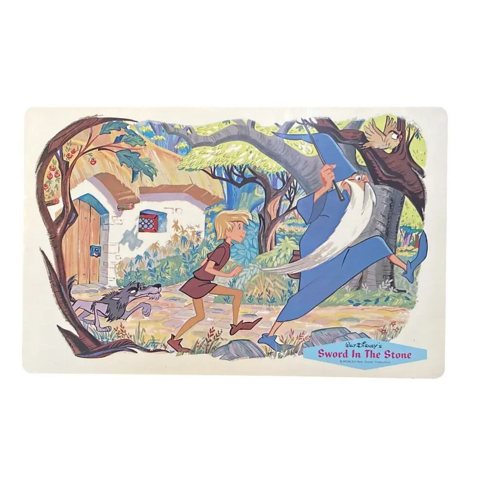 Vintage 1960s Walt Disney Laminated Placemats Tinker Bell Sword Stone Set 6